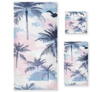 Set di 3 asciugamani per il viso con albero di cocco tropicale ad acquerello dalla testa ai piedi, 1 asciugamano da bagno, 1 asciugamano per le mani, 1 panno per spiaggia, capelli, viso, palestra