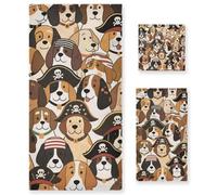 Set di 3 asciugamani per il viso con cane pirati in stile retrò, 1 asciugamano da bagno, 1 asciugamano per le mani, 1 panno per yoga, bagno, cucina