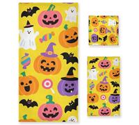 Set di 3 asciugamani per il viso in microfibra arancione con zucca di Halloween, 1 asciugamano da bagno, 1 asciugamano per le mani, 1 panno per lo yoga, bagno, cucina