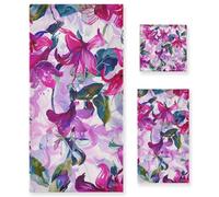 Set di 3 asciugamani per la pulizia del viso con pittura a olio Boho fucsia floreale, 1 asciugamano da bagno, 1 asciugamano per le mani, 1 panno per la pulizia della casa, cucina e famiglia
