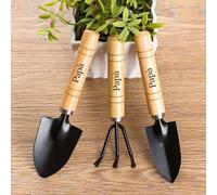 Set Di 3 Attrezzi Da Giardino Personalizzati, Con Incisione Personalizzata, Manico In Legno, Coltivatore Nero Opaco, Cazzuola, Sarchiatore, Regalo For Lei, Mamma E Papà.