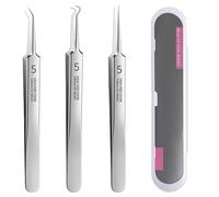 Set di 3 attrezzi per la rimozione di punti neri, set di pinzette di precisione, clip a cellula ultrasoniche in acciaio inox per la pulizia di brufoli e brufoli