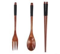 Set di 3 bacchette in legno con cucchiaio, forchetta e bacchette, per uso quotidiano con i pasti, dalla colazione alla cena, antigraffio