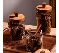 Set di 3 barattoli di vetro per caffè, barattoli di vetro per conservazione alimenti con coperchi e cucchiai in legno, 400ml/600ml/900ml per alimenti, noci, caramelle, spezie, contenitori ermetici (co