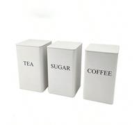 Set di 3 barattoli ermetici di alta qualità con coperchi in metallo nei colori bianco e nero, adatti per la conservazione di caffè in grani, foglie di tè, zucchero - per ristorante, cucina, soggiorno