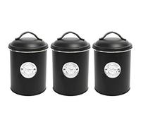 Set di 3 barattoli in metallo 'Coffee, Tea, Sugar' con coperchio Ø11,5x17cm nero, scatola portaoggetti, scatola caffè, scatola tè, zuccheriera