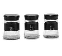 Set di 3 Barattoli in Vetro con Tappo Nero con Scritta Sale Zucchero Caffè PER O