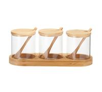 Set di 3 barattoli su base di bambù 16x10x10 cm