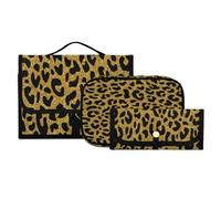 Set di 3 beauty case da appendere con gancio, stampa animalier dorata, glitter dorati, leopardato dorato, ghepardo, giaguaro, kit da viaggio, trousse portatile per cosmetici, organizer per pennelli
