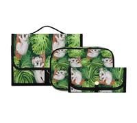 Set di 3 beauty case da viaggio con gancio, con simpatico koala, animali selvatici, foglie di palma, kit da viaggio, borsa portatile per cosmetici, organizer per pennelli per donne e ragazze, #04, 3