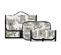 Set di 3 beauty case da viaggio con gancio, con simpatico koala felice, kit da viaggio portatile, organizer per pennelli per cosmetici, per donne e ragazze, #09, 3 pezzo Set, Beauty case