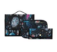 Set di 3 beauty case da viaggio con gancio, meduse, coralli, alghe marine, beauty case portatile, organizer per cosmetici, pennelli per donne e ragazze, #01, 3 pezzo Set, Beauty case