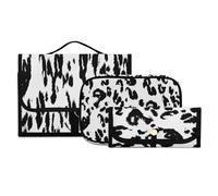 Set di 3 beauty case da viaggio con gancio, motivo astratto leopardato, ghepardo, pelle di animale, kit da viaggio, borsa portatile per cosmetici, organizer per pennelli per donne e ragazze, #15, 3