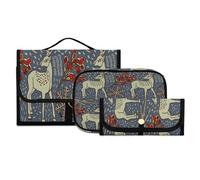 Set di 3 beauty case da viaggio con gancio, motivo: cervo di Chiristmas, portatile, organizer per pennelli per cosmetici, per donne e ragazze, #13, 3 pezzo Set, Beauty case