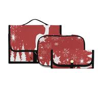 Set di 3 beauty case da viaggio con gancio, motivo: cervo rosso, portatile, organizer per cosmetici, pennelli per donne e ragazze, #06, 3 pezzo Set, Beauty case