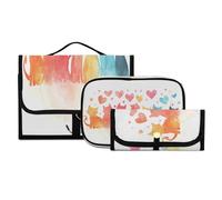 Set di 3 beauty case da viaggio con gancio, motivo gatto acquerello, portatile, organizer per cosmetici, pennelli per donne e ragazze, #16, 3 pezzo Set, Beauty case