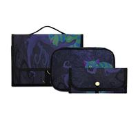 Set di 3 beauty case da viaggio con gancio, motivo gatto dello Strego, portatile, organizer per cosmetici, pennelli per donne e ragazze, #01, 3 pezzo Set, Beauty case