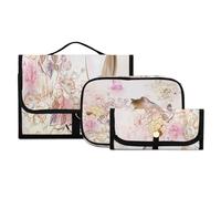 Set di 3 beauty case da viaggio con gancio, motivo gatto e farfalla, portatile, per donne e ragazze, #10, 3 pezzo Set, Beauty case