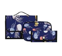 Set di 3 beauty case da viaggio da appendere con gancio, con meduse colorate, organizer portatile per cosmetici, pennelli, per donne e ragazze, #01, 3 pezzo Set, Beauty case