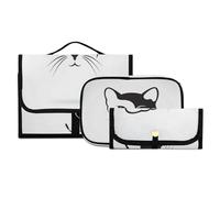 Set di 3 beauty case da viaggio da appendere con gancio, con viso di gatto, portatile, organizer per cosmetici, pennelli per donne e ragazze, #01, 3 pezzo Set, Beauty case