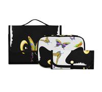 Set di 3 beauty case da viaggio da appendere con gancio, gatto con farfalla sul naso, trousse da viaggio, portatile, organizer per pennelli per cosmetici, per donne e ragazze, #01, 3 pezzo Set, Beauty