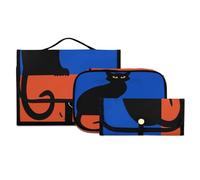 Set di 3 beauty case da viaggio da appendere con gancio, grazioso gatto nero e blu, borsa portatile per cosmetici, organizer per pennelli per donne e ragazze, #02, 3 pezzo Set, Beauty case