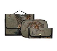 Set di 3 beauty case da viaggio da appendere con gancio, motivo Jaguar, acquerello, animali, tigre, leopardo, kit da viaggio, borsa portatile per cosmetici, pennelli organizer per donne e ragazze,