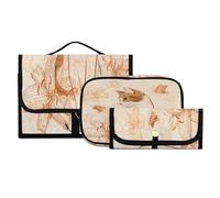 Set di 3 beauty case da viaggio da appendere con gancio, stile vintage, con gatto, farfalla, gigli, trousse da viaggio, portatile, organizer per pennelli per cosmetici, per donne e ragazze, #06, 3