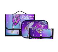 Set di 3 beauty case da viaggio Rockstar Magic Unicorn con gancio, beauty case portatile da viaggio per cosmetici e pennelli, per donne e ragazze, #01, 3 pezzo Set, Beauty case