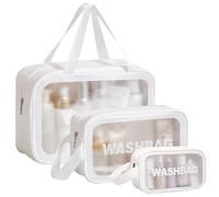 Set di 3 Beauty Case Donna da Viaggio Trasparente, Borsa da Toilette per Donne, Impermeabile Porta Trucchi da Viaggio, (Grande, Media E Piccola)