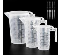 Set di 3 bicchieri graduati da 100 ml, 250 ml, 500 ml, in plastica trasparente, misurino con coperchio, 3 pipette da 3 ml, 3 bastoncini per mescolare, cucina, cottura e cottura
