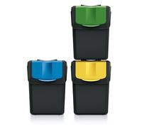 Set di 3 Bidoni Cestini Pattumiere Sortibox | Neri | Impilabili | Raccolta Differenziata Riciclaggio | in Plastica | 60 Litri (3x20L) | per Casa Interni