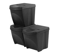 Set di 3 bidoni cestini SortiBox impilabili raccolta differenziata in plastica 75 litri (3x25L) da riciclaggio Antracite pattumiera per interni casa da cucina