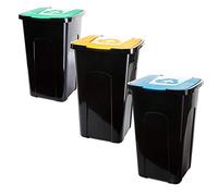Set di 3 bidoni della spazzatura con coperchio, 50 litri, con coperchi codificati a colori, per la raccolta efficiente dei rifiuti, durevole e resistente alle intemperie, 56 x 36 x 36 cm, made in EU