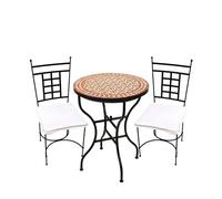 Set di 3 bistro Albaicín Beige Bordeaux 60 cm Atene | tavolo mediterraneo con 2 sedie | set da balcone e giardino fatto a mano | mobili a mosaico marocchino in ferro battuto