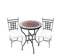 Set di 3 bistro Marrakech Bordeaux Bianco 60 cm Atene | Tavolo mediterraneo con 2 sedie | Set da balcone e giardino fatto a mano | Mobili a mosaico marocchino in ferro battuto