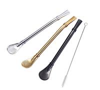 Set di 3 Bombilla Mate in Acciaio Inossidabile Riutilizzabili con Spazzolina per Pulizia - Inox Filtro Cucchiaini per Yerba Mate, Cannuccia di Zucca, Tè, Caffè, Cocktail