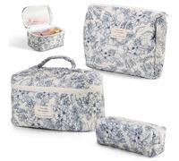 Set di 3 borse cosmetiche da donna, in cotone, per trucchi da donna, con motivo floreale, custodia per il trasporto e la conservazione di oggetti quando si esce