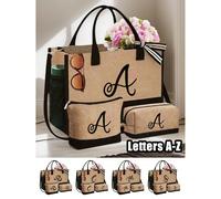 Set di 3 borse in lino nero con tracolla, pochette cosmetica e borsa quadrata, personalizzabili con iniziali da A a Z, organizer multifunzione per viaggi, bucato, portamonete o astuccio, regalo person