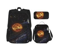 Set di 3 borse per la scuola con tasti di pianoforte con note musicali, set da 3 pezzi con borsa per il pranzo e astuccio, grazioso zaino per studenti per adolescenti, ragazze e ragazzi, Sistema