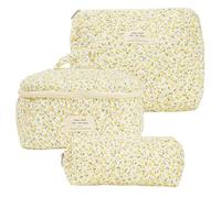 Set di 3 borse per trucchi, beauty case, da donna, set estetico, da viaggio, per cosmetici, giallo., Fashion