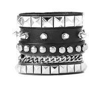 Set di 3 braccialetti in pelle in stile punk rock, con borchie, per uomo e donna, bracciale in pelle anni '80, polsini regolabili per feste di Halloween, 3, Pelle sintetica, Nessuna pietra preziosa