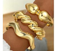 Set di 3 braccialetti vintage eleganti e alla moda, in metallo CCB con geometrie asimmetriche, pieghe e onde a goccia d'acqua, minimalisti e versatili, adatti a uomo, donna e coppie, ideali come regal