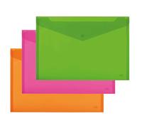 Set di 3 Buste Orizzontali con Bottone per Documenti- PPL - A4, 33,5x23.5 cm - Mix 3 colori Fluo Lebez