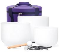 Set di 3 campane tibetane in cristallo di quarzo smerigliato for chakra, 7 9"E+11"C, con O-ring, bacchette e custodia for il trasporto, for yoga, meditazione e bagno sonoro.(440Hz)
