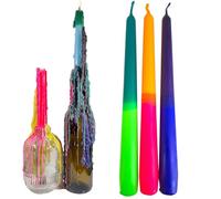 Set di 3 candele a goccia, perfette per candele a goccia, per bottiglie e candelabri, DIP DYE, colori fluo