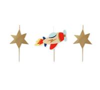 Set di 3 candele aeroplano stelle decorazione torta aeroplano compleanno ragazzo torta topper cupcake muffin compleanno bambini compleanno bambini