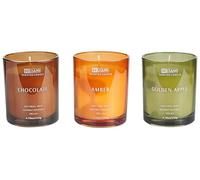Set di 3 candele profumate 100% cera di soia stoppino di cotone vetro fragranza naturale fresca mela dorata, cioccolato, ambra