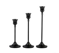 Set di 3 candelieri conici in metallo con finitura nera, supporti conici vintage per centrotavola nuziale, decorazione da tavolo da pranzo, compatibile con candele tradizionali e LED (nero)