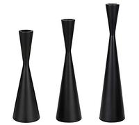 Set di 3 candelieri conici in metallo nero opaco, vintage metà secolo moderno candeliere casa fattoria capanna lodge tavolo mensola centrotavola centrotavola portacandele